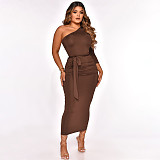 One Shoulder Long Sleeve Ruched Bodycon Dresses YF-10055