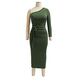 One Shoulder Long Sleeve Ruched Bodycon Dresses YF-10055