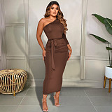 One Shoulder Long Sleeve Ruched Bodycon Dresses YF-10055