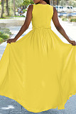 V Neck Lace Up Sleeveless Chiffon Loose Maxi Dress MK-3113