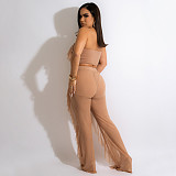 Mesh See Though Ruffle Strapless Crop Tops Pants Set YF-10069