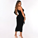 One Shoulder Long Sleeve Ruched Bodycon Dresses YF-10055