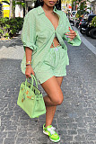 Striped Loose Long Sleeve Shirt and Shorts Suit MK-3114