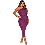 One Shoulder Long Sleeve Ruched Bodycon Dresses YF-10055