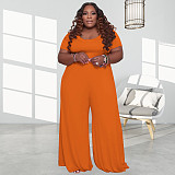 Plus Size 5XL Loose Solid Short Sleeve Wide Leg Jumpsuit OSS-20722