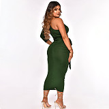 One Shoulder Long Sleeve Ruched Bodycon Dresses YF-10055