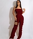 Mesh See Though Ruffle Strapless Crop Tops Pants Set YF-10069