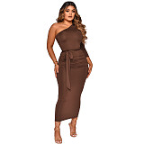One Shoulder Long Sleeve Ruched Bodycon Dresses YF-10055