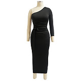 One Shoulder Long Sleeve Ruched Bodycon Dresses YF-10055