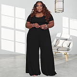 Plus Size 5XL Loose Solid Short Sleeve Wide Leg Jumpsuit OSS-20722