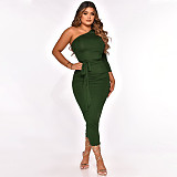 One Shoulder Long Sleeve Ruched Bodycon Dresses YF-10055