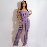 Mesh See Though Ruffle Strapless Crop Tops Pants Set YF-10069