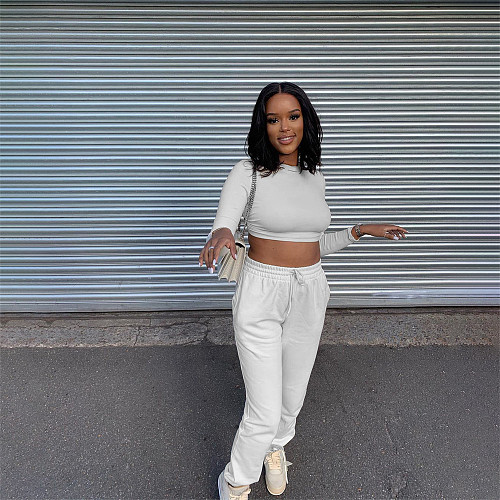 Backless Lace Up Crop Top Sweatpants Two Piece Set YIM-268