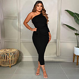 One Shoulder Long Sleeve Ruched Bodycon Dresses YF-10055