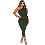 One Shoulder Long Sleeve Ruched Bodycon Dresses YF-10055