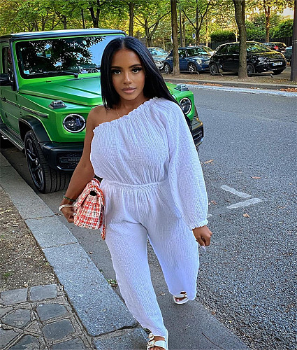 One Shoulder Long Sleeve Loose Wide Leg Jumpsuit ASL-6595
