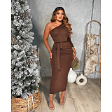 One Shoulder Long Sleeve Ruched Bodycon Dresses YF-10055