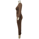 One Shoulder Long Sleeve Ruched Bodycon Dresses YF-10055