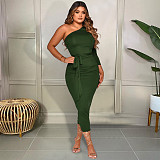 One Shoulder Long Sleeve Ruched Bodycon Dresses YF-10055