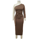 One Shoulder Long Sleeve Ruched Bodycon Dresses YF-10055
