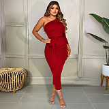 One Shoulder Long Sleeve Ruched Bodycon Dresses YF-10055