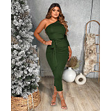 One Shoulder Long Sleeve Ruched Bodycon Dresses YF-10055