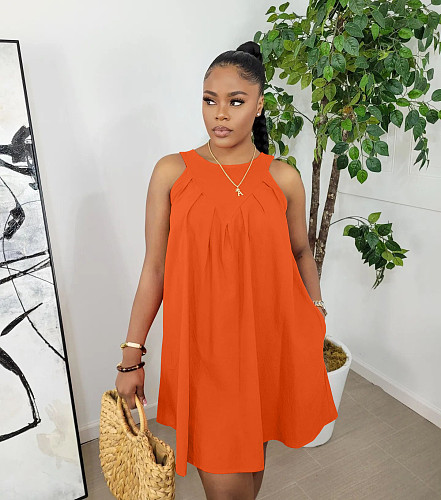 Cotton Sleeveless Loose Pocket Casual Tank Dress BGN-256