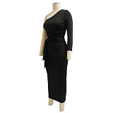 One Shoulder Long Sleeve Ruched Bodycon Dresses YF-10055