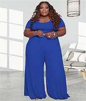 Plus Size 5XL Loose Solid Short Sleeve Wide Leg Jumpsuit OSS-20722