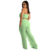 Mesh See Though Ruffle Strapless Crop Tops Pants Set YF-10069
