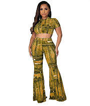 Short Sleeve Crop Top+Bell-bottoms 2 Piece Pants Set HANI-022