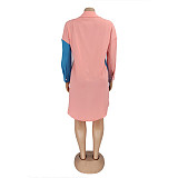 Contrast Color Patchwork Lapel Casual Shirt Dresses HANI-031