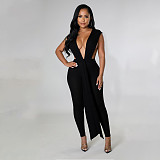 Deep V Neck Sleeveless Sheath Lace Up Jumpsuit YNS-1698
