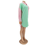 Contrast Color Patchwork Lapel Casual Shirt Dresses HANI-031