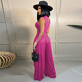 Solid Sleeveless Tank Tops Wide Leg Pants 2PCS Set FSX-328