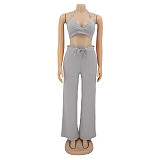 Lace Up Halter Bra Crop Top+Wide Leg Pant Suits HANI-036