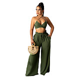 Lace Up Halter Bra Crop Top+Wide Leg Pant Suits HANI-036