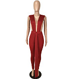 Deep V Neck Sleeveless Sheath Lace Up Jumpsuit YNS-1698