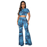 Short Sleeve Crop Top+Bell-bottoms 2 Piece Pants Set HANI-022