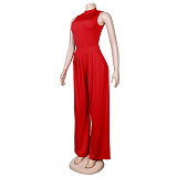 Solid Sleeveless Tank Tops Wide Leg Pants 2PCS Set FSX-328