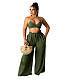 Lace Up Halter Bra Crop Top+Wide Leg Pant Suits HANI-036
