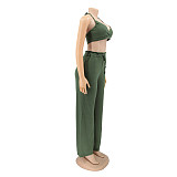 Lace Up Halter Bra Crop Top+Wide Leg Pant Suits HANI-036