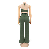 Lace Up Halter Bra Crop Top+Wide Leg Pant Suits HANI-036