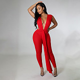 Deep V Neck Sleeveless Sheath Lace Up Jumpsuit YNS-1698
