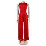 Solid Sleeveless Tank Tops Wide Leg Pants 2PCS Set FSX-328