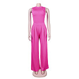 Solid Sleeveless Tank Tops Wide Leg Pants 2PCS Set FSX-328