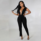 Deep V Neck Sleeveless Sheath Lace Up Jumpsuit YNS-1698