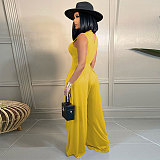 Solid Sleeveless Tank Tops Wide Leg Pants 2PCS Set FSX-328