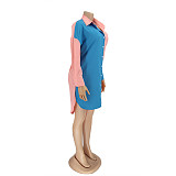Contrast Color Patchwork Lapel Casual Shirt Dresses HANI-031