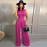 Solid Sleeveless Tank Tops Wide Leg Pants 2PCS Set FSX-328